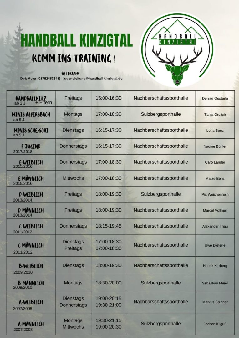 Trainingszeiten 25 26